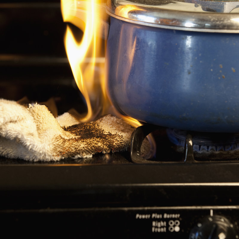 Keep a fire extinguisher or fire blanket beside your stove to suppress flare-ups quickly.